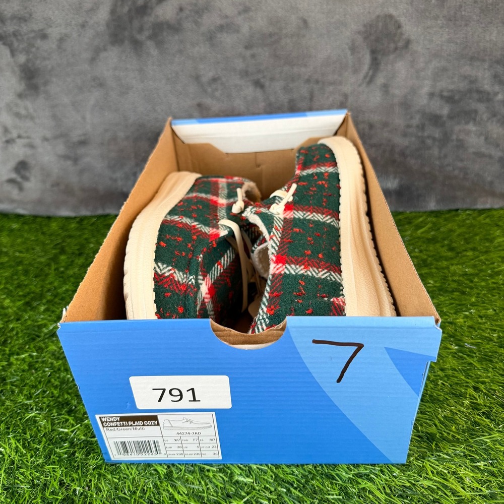 Hey Dude Wendy Confetti Plaid Cozy Red Green Multi Slip On Shoes Womens sz 7 NWT - Picture 12 of 12